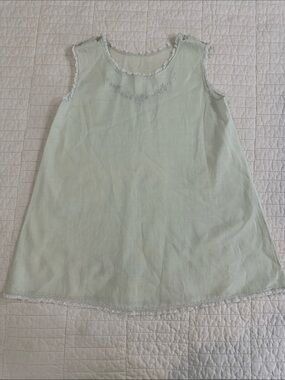 Vintage Handmade Embroidered 6-9 mo Baby Sleep Gown Mint Sleeveless Lace-Trim